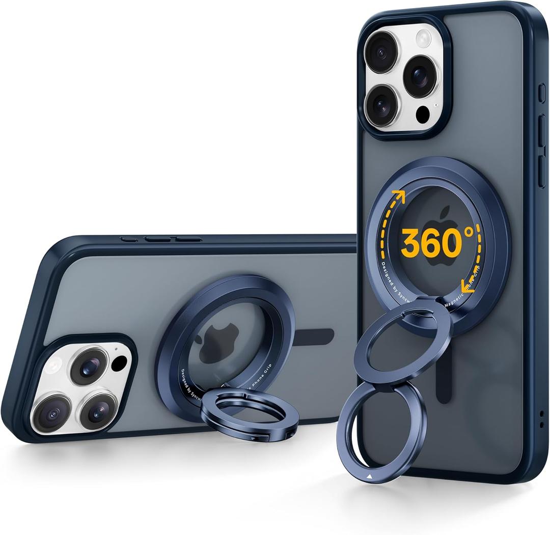 SYNCWIRE for MagSafe Ring Phone Holder, 360 Rotation Magnetic Cell Phone Grip Dual-Sided Magnets Phone Ring Kickstand Compatible with iPhone 17 16 15 14 13 12 Pro Max MagSafe, Android, Samsung etc. (Titanium Blue)