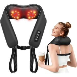 TISSCARE Neck Massager for Pain Relief Deep Tissue with 2 Heat Levels, Hands-Free Shiatsu Kneading Back Massager for Shoulder & Whole Body, Plug-in for Home Office Car, Ideal Gift for Women Men (Glossy Black)