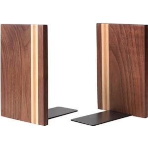 Muso Wood Artist Bookends, Decorative Bookshelf Book Ends Heavy Duty Bookends Desktop Organize Books Wooden Book Ends for Home Office Kitchen 6"x4" (Walnut) (Walnut 1 Pair)