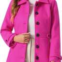 Allegra K Women's Winter Classic Outwear Overcoat with Pockets Single Breasted Pea Coat (Pink), Size Small