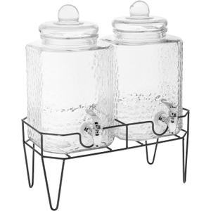 Style Setter Glass Beverage Dispenser with Stand (Set of 2), 1.5 Gallon Glass Drink Dispenser with Stand & Spigot, Party Drink Dispenser for Lemonade, Punch, Water, Juice Dispensers for Parties (Hamburg New Box)