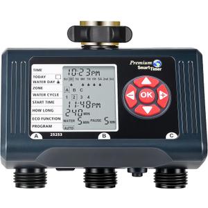 DEWENWILS Sprinkler Timer 3 Zone, Water Hose Garden Irrigation Timer with 4 Programmable Procedure and Low Battery Warning, Repeat Watering over Period, Faucet Controller with Rain Delay Mode for Lawn
