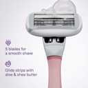Flamingo Shaving Razor Set for Women - Original Razor Handle, 4 Blade Refills, and Shower Holder - Rose
