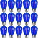 15 Pack S14 LED Bulbs Blue Christmas Replacement Bulb 1W String Light Bulbs Vintage Edison Plastic Decorative Bulb E26 Base Outdoor String Lights LED Filament Bulb for Patio Home Decor(Blue)