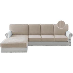 PrinceDeco Sofa Covers for Sectional Sofa, Velvet Soft Couch Covers Couch Cushion Covers Anti Slip, Stretch Sofa Slipcovers Washable Wear-Resistant Pet Friendly (1 PC Medium Seat Cover, French Oak)