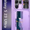 Vihibii for Samsung Galaxy S23 Ultra Case Wallet, Built-in Card Holder, Slide Camera Cover & Stand, Raised Edges Protect Screen & Military Grade Drop Protection Case for Galaxy S23 Ultra, Light Purple