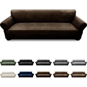 Oversized Sofa Slipcover Leather Look Couch Cover for 4 Seater Sofa 1-Piece Sofa Cover Stretch Furniture Protector with Elastic Bottom & Pockets(XL Sofa, Coffee)