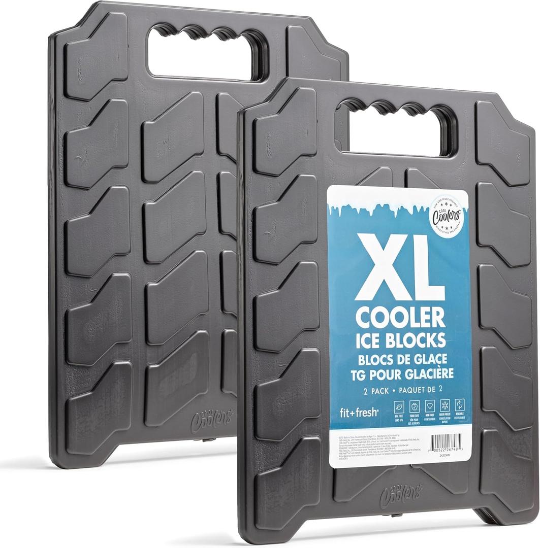 Cool Coolers by Fit & Fresh XL Slim Cooler Ice Blocks, Reusable & Long Lasting XL Ice Packs for Coolers, Slim XL Ice Packs for Coolers & Cooler Bags, Space Saving, Quick Freeze, 10"x 13", Black, 2PK