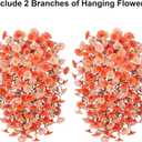 Ivydale Artificial Faux Mums Fall Flowers for Outdoor Outside Decoration, 2 PCS Fake Hanging Flowers Silk Morning Glory Plants with Eucalyptus for Home Garden Decor (Fall Orange+Light Orange)