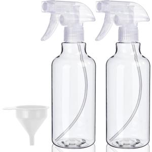 Plastic Spray Bottles, 2-Pack, 16.9 Oz, Mist & Stream, Heavy Duty Spraying, Empty Water Spray Bottle for Cleaning Solutions, Essential Oils, Hair, Plants, BBQ, Cat Dog Behavior Correction (Clear)