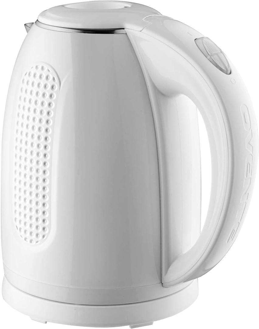 OVENTE 1.7L Double Wall Electric Tea Kettle, 1100W Water Boiler and Heater with Cool-Touch Exterior, Stainless Steel Insulated Interior, Auto Shut-Off, Boil-Dry Protection & Locking Lid, White KD64W