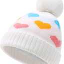 Toddler Kids Girls Winter Hat Cute & Warm Pom Pom Beanie 3M-8T | Ultra Soft Stretchy Fabric, No Tightness, Easy to Match All Outfits, Ideal for School, Park, Skiing And Outdoor Trips (White)