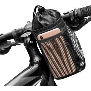 Caudblor Bike Water Bottle Holder Bag for Kid Adult, Insulated Bicycle Coffee Cup Holders with Phone Storage, Black Handlebar Drink/Beverage Container for Walker/Cruiser/Exercise/Mountain Bike