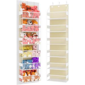 Over Door Hanging Organizer with 6 Shelves, Stuffed Animal Storage - Behind Door Storage for Plush/Bedroom, Nursery, Dorm Room, 1 Pack, Beige