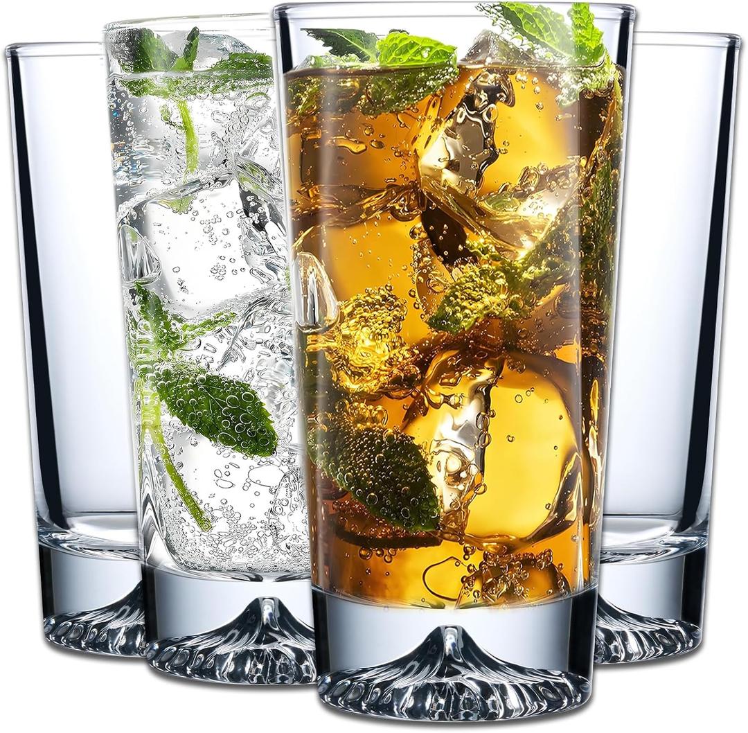 Glass Cups Set of 4  12oz Drinking Glasses with Mountain Base  Glasses Drinking Set & Water Glasses for Cocktails, Juice, Water  Premium Glassware for Home Bar (Crystal Mountain)