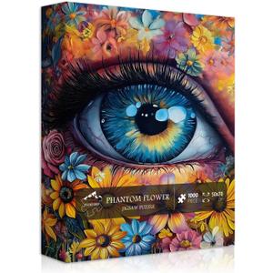 Impossible Puzzle for Adults 1000 Pieces, PICKFORU Eye Flower Vintage Jigsaw Puzzle Abstract Art, Hard Difficult Challenge for Adults