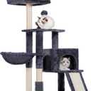 Heybly Cat Tree with Cat Self Groomer Brush, Cat Tower Condo for Indoor Cats with Padded Plush Perch,Cat House with Basket Scratching Board Post, Smoky Gray, HCT005SW (42.5 inch)