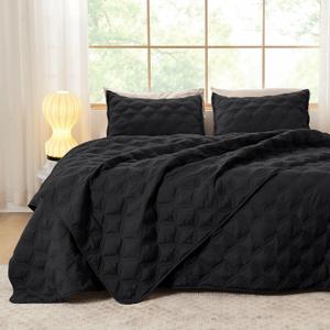 Litanika Oversized King Quilt Bedding Set, 128x120 Inch Super King Black Comforter Bedspreads Lightweight Bed Coverlets Boho Bedding Cover Decor All Season,3 Pieces (1 Quilt, 2 Pillowcases)