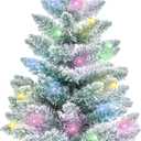 2FT Artificial Christmas Tree with Lights Green Tabletop Christmas Tree with Wooden Stand Lighted Battery Operated Snow Flocked Mini Xmas Pine Tree for Indoor Outdoor Holiday Home Decoration