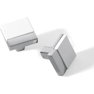 10 Pack White and Silver Cabinet Pulls Kitchen Cabinets Handles Zinc Alloy Cabinet Hardware Drawers Pulls for Cupboard Dresser Closet (10, White Silver, Square)