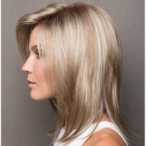 SCENTW Straight Blonde Bob Wigs for White Women Medium Length Ombre Brown Wig with Bangs Synthetic Blonde Wig with Dark Roots Natural Looking Daily Party Use (brown1#)