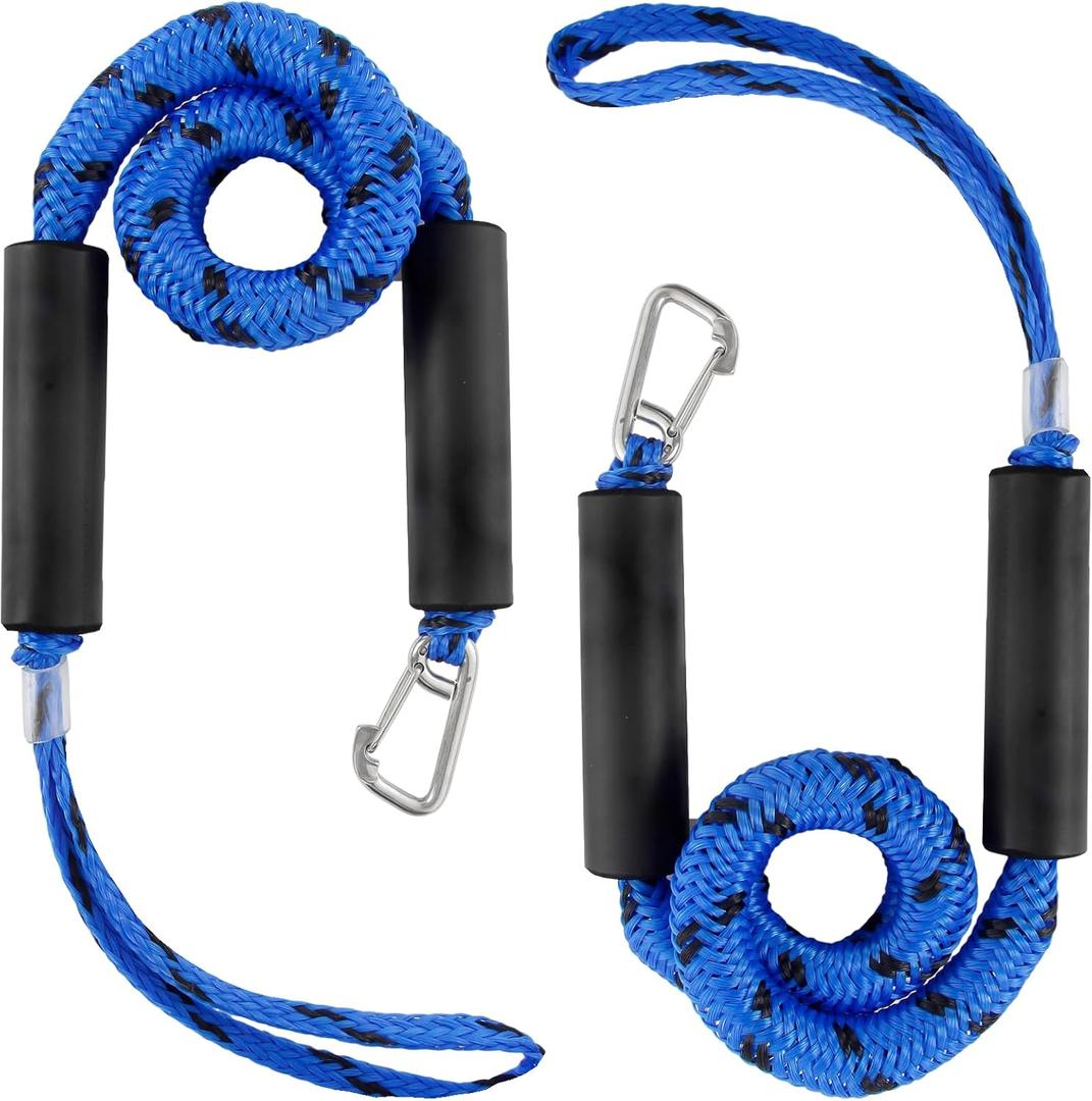 4FT Bungee Dock Line, Shock Absorbent Mooring Rope with Stainless Steel Clip, Build in Snubber, Boat Accessories Anchor Line for Boats Jet Ski SeaDoo Pontoon Kayak Canoe PWC, Navy Blue 2Pack