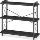 HCHQHS Bookshelf, 3-Tier Industrial Bookcase, Black Open Book Shelf, Freestanding Horizontal Bookshelves with Metal Frame