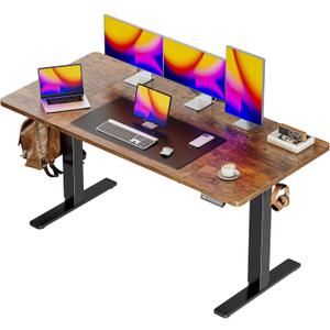 Huuger 55 x 28 Large Electric Standing Desk, Height Adjustable Computer Desk, 27.6" Deep Desktop, Stand up Gaming Office Desk with 2 Hooks, 3 Preset Heights, for Home Office, Rustic Brown (55*28 inch (no outlets))