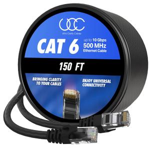 Cat 6 Ethernet Cable 150 ft, 10Gbps High Speed Ethernet Cable, Outdoor&Indoor, Rj45 Cat6 Cable Internet Cable for Computer, Router, Modem, PS4/5, Xbox, Gaming- Black