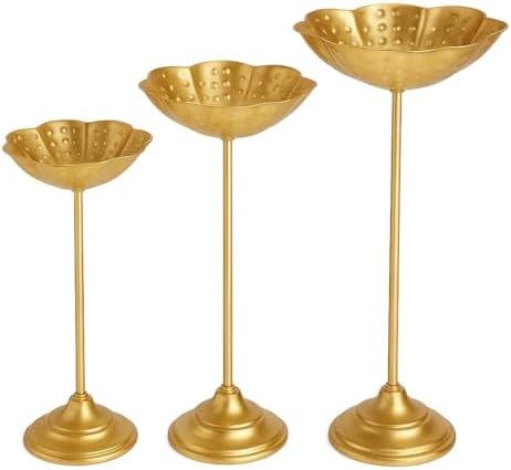 Garden Of Arts Tealight Holder Urli Bowl Stand | Set of 3 Decorative Urli Stands Christmas Center Piece for Home Decor | Ideal for Floating Diya/Candle for Diwali & Thanksgiving & All Festival