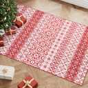 Christmas Area Rug 2x3 Red Snowflake Holiday Decorative Doormat Entryway Kitchen Washable Non Slip Soft Low Pile Small Carpet for Living Room Bedroom Entrance Dining Room Bathroom