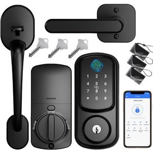 Keyless Entry Door Lock with Handle Set, Keyless Entry Deadbolt with Handle Set, Smart Locks for Front Door Alexa Fingerprint Auto Lock, Black