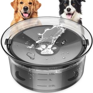 2L Dog Water Bowl No Spill, 70oz Large Spill Proof Dog Water Bowl Reduce Refill, Slow Drinking Bowl Anti Splash No Mess Pet Bowl for Vehicle/Outdoor/Indoor(Grey)