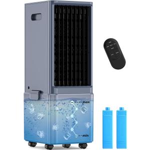 Windowless Air Conditioner w/ 4 Modes & 3 Speeds, Waterless Alert, 2.4-Gal Tank for 20H Cooling, 12H Timer, 20FT Remote, 70° Auto Swing Evaporative Air Cooler, Portable AC Unit for Bedroom
