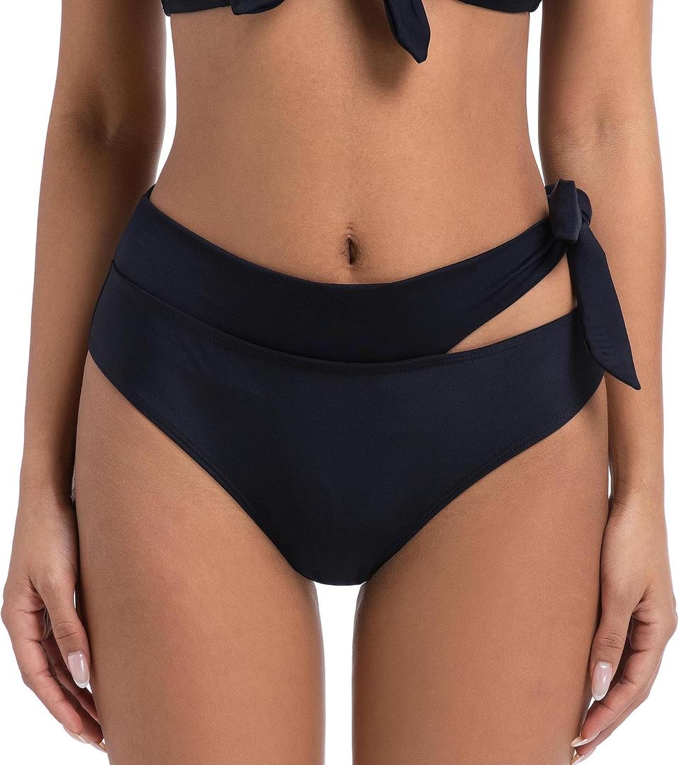 COCOPEAR Women's Sexy High Waisted Bikini Bottoms High Cut Side Tie Bathing Suit Bottoms for Women Swim Bottoms 2026 (Black, M)