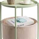 danpinera Round Side Table with Fabric Storage Basket, Metal Side Table Small Bedside Nightstand with Removable Tray Top for Living Room, Bedroom, Nursery, Laundry, Light Green, round, 17.71-inch diameter