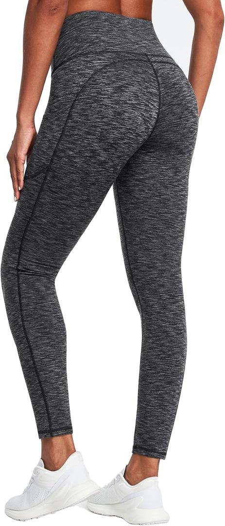 IUGA Fleece Lined Leggings with Pockets for Women Thermal Leggings for Women High Waisted Yoga Pants Winter Workout Leggings (Medium, Space Dye Black-2020)