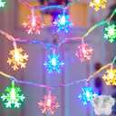 Brightown 2 Pack Ourdoor Snowflake String Lights,50 LED 26 Ft Multicolor Christmas Lights Battery Operated,8 Lighting Modes,Waterproof Shatterproof Twinkle Fairy Holiday Lights Room Gardenxmas Deco