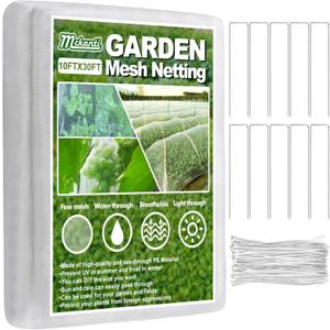 Mckanti 10x30FT Garden Mesh Netting, Fine Plant Covers with 30Pcs Cable Ties & 10Pcs Nails, Bed Netting Cover for Plants, Vegetables, Greenhouse, Patio Barrier Net