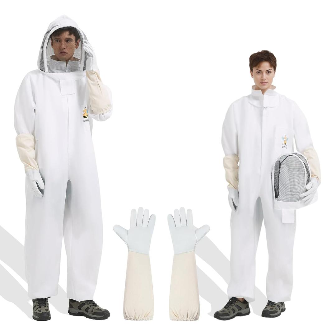 Bee Suit & Beekeeper Costume, Sting Proof Bee Suits for Men & Women, Full Body Polycotton Beekeeper Suit Beekeeping Suit with Ventilated Hood & Gloves for Backyard Beekeeping & Cosplay -S
