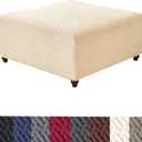 HFCNMY Ottoman Cover Square,Stretch Knitted Jacquard Ottoman Cover Thick Ottoman Slipcover Square Washable Storage Foot Stool Cover with Elastic Bottom Beige X-Large