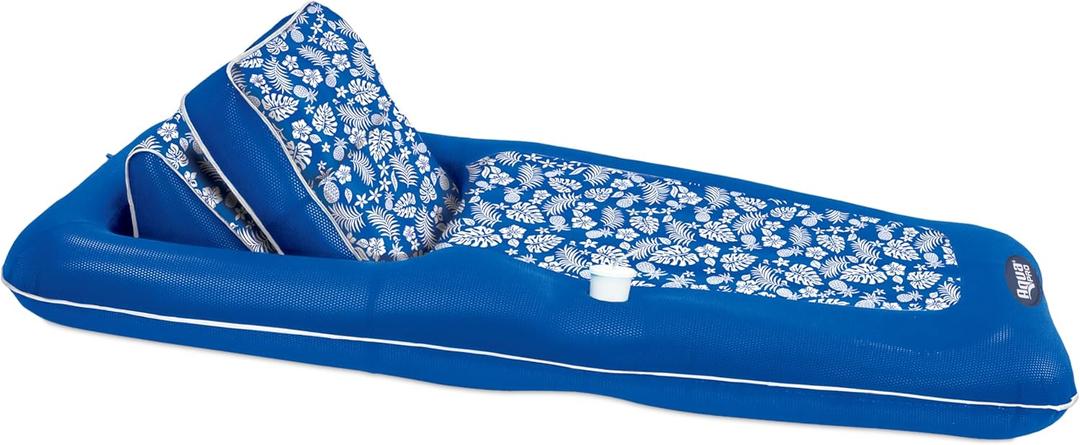 Aqua Campania Ultimate 2-in-1 Pool Float Lounge  Extra Large  Inflatable Pool Floats for Adults with Adjustable Backrest & Cupholder Caddy (One Size)