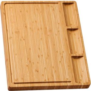 Large Bamboo Wood Cutting Board for Kitchen, Cheese Charcuterie Board with 3 Built-in Compartments and Juice Grooves, Butcher Block (17x12.6")