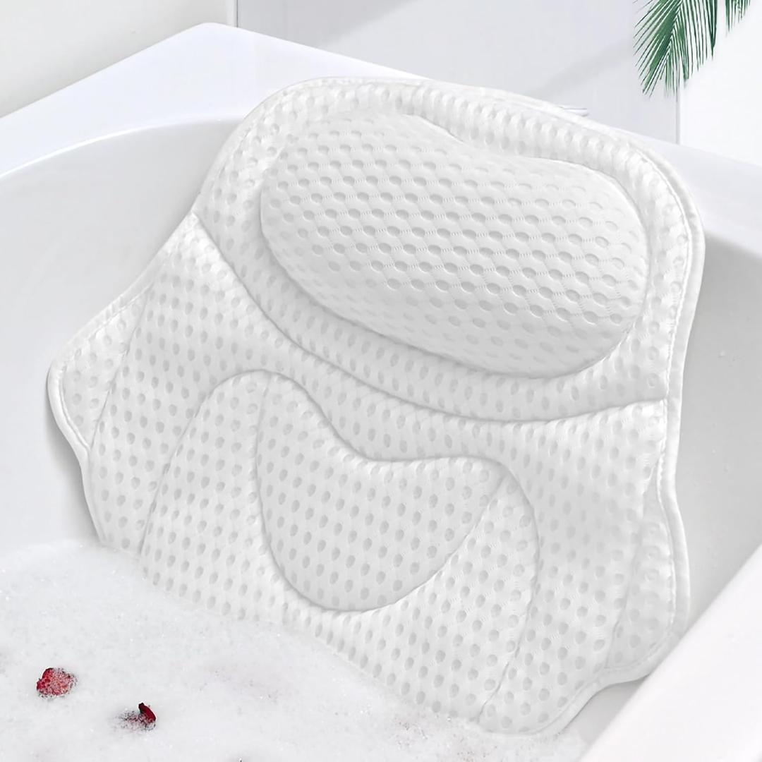 Bath Pillow Bathtub Pillow, Luxury Bath Pillows for Tub Neck and Back Support, Tub Pillow for Bathtub Headrest with Laundry Bag, Bath Accessories for Women Relaxing Spa Gifts, White Bath Tub Pillow