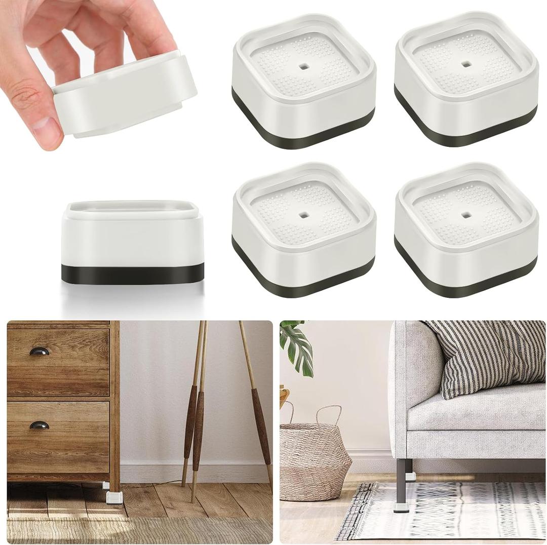 4 Pack Furniture Risers 1 Inch, Adjustable Bed Risers Heavy Duty for Table Desk Couch Chair Sofa Cabinet Bed Legs Dorm, Square Stackable Bed Raisers Blocks Lift Height 1", 2" or 3", White