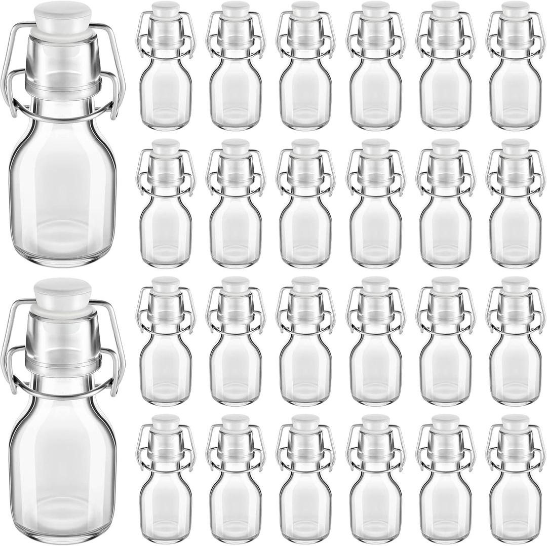 Tessco 30 Pcs Mini Swing Top Glass Bottles with Stoppers Small Flip Top Bottles with Airtight Lids for Crafts Decoration Wedding Themed Party Favors(2 oz,Transparent)