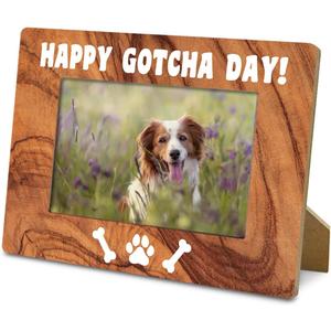 Pet Lovers Gifts, Dog Adoption Picture Frame, Happy Gotcha Day, Wood Photo Frame for New Dog Mom, Owner, Farmhouse, Home Office Desk Decor, Rustic Photo Frames 4 x 6 with Stand-Nature Wood Texture