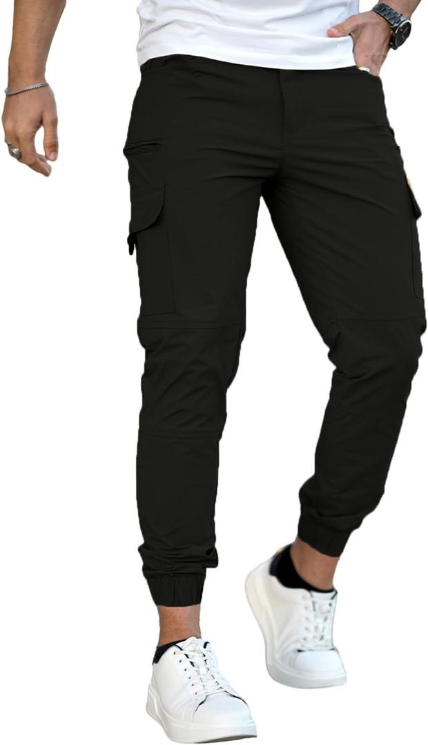 GINGTTO Mens Cargo Jogger Pants Slim Fit Stretch Zipper Pockets Thick Cotton Pants for Men (30, Black4)
