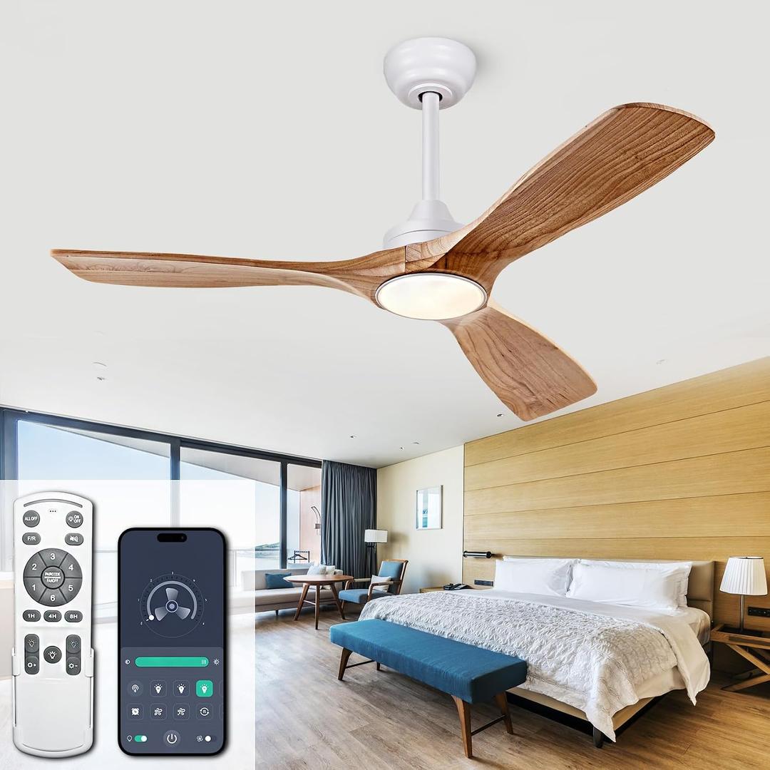 Ceiling Fans with Lights, 42 Inch Ceiling Fan with Remote/APP Control,3CCT Dimmable Light,Noiseless Reversible DC Motor,3 Solid Wood Blades,Indoor/Outdoor Ceiling Fans for Bedroom,Farmhouse,Patio