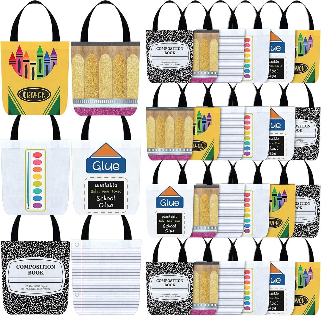 24 Pcs Pre-K Graduation Gifts Bags Bulk Pencil Crayon Non Woven Bag Bulk Notebook Composition Classroom Tote Bag for Preschool Kindergarten Graduation Back to School First Day of School Supplies